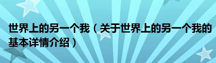 世界上的另一个我（关于世界上的另一个我的基本详情介绍）