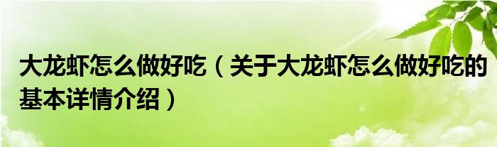 大龙虾怎么做好吃（关于大龙虾怎么做好吃的基本详情介绍）