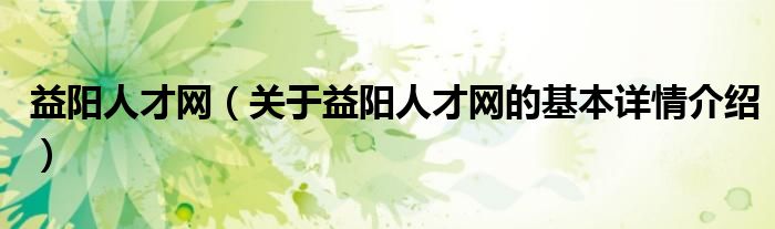 益阳人才网（关于益阳人才网的基本详情介绍）