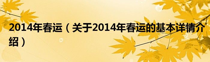 2014年春运（关于2014年春运的基本详情介绍）