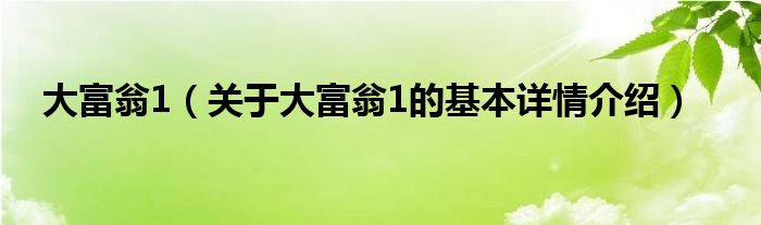 大富翁1（关于大富翁1的基本详情介绍）