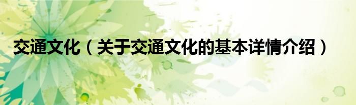 交通文化（关于交通文化的基本详情介绍）