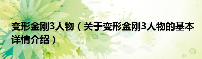 变形金刚3人物（关于变形金刚3人物的基本详情介绍）