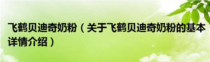 飞鹤贝迪奇奶粉（关于飞鹤贝迪奇奶粉的基本详情介绍）