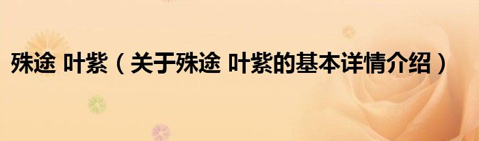 殊途 叶紫（关于殊途 叶紫的基本详情介绍）