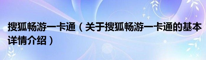 搜狐畅游一卡通（关于搜狐畅游一卡通的基本详情介绍）