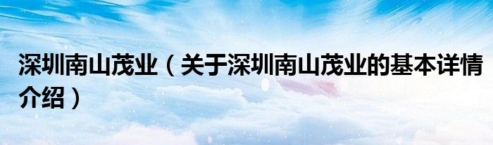 深圳南山茂业（关于深圳南山茂业的基本详情介绍）