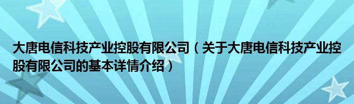 大唐电信科技产业控股有限公司（关于大唐电信科技产业控股有限公司的基本详情介绍）