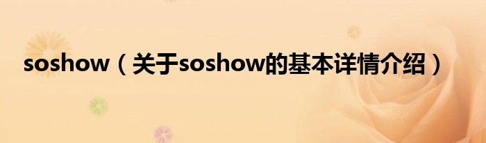 soshow（关于soshow的基本详情介绍）