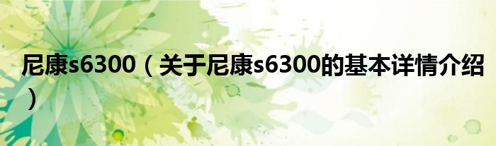 尼康s6300（关于尼康s6300的基本详情介绍）