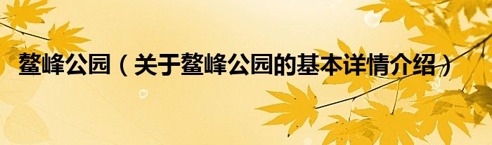 鳌峰公园（关于鳌峰公园的基本详情介绍）