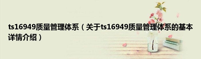 ts16949质量管理体系（关于ts16949质量管理体系的基本详情介绍）