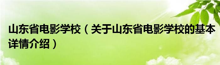 山东省电影学校（关于山东省电影学校的基本详情介绍）