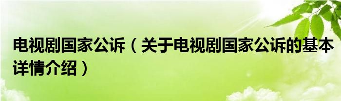 电视剧国家公诉（关于电视剧国家公诉的基本详情介绍）