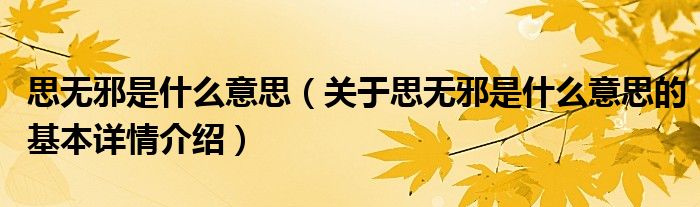 思无邪是什么意思（关于思无邪是什么意思的基本详情介绍）