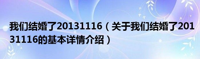 我们结婚了20131116（关于我们结婚了20131116的基本详情介绍）