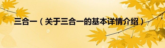 三合一（关于三合一的基本详情介绍）