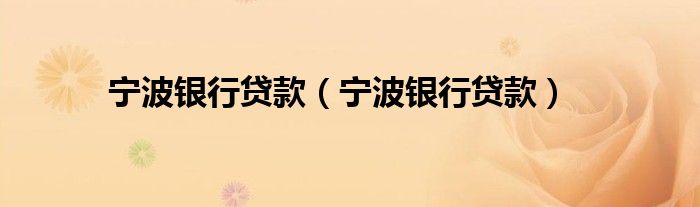 宁波银行贷款（宁波银行贷款）