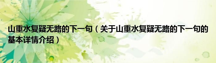 山重水复疑无路的下一句（关于山重水复疑无路的下一句的基本详情介绍）