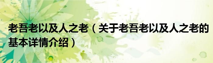 老吾老以及人之老（关于老吾老以及人之老的基本详情介绍）