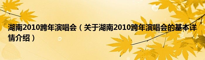湖南2010跨年演唱会（关于湖南2010跨年演唱会的基本详情介绍）