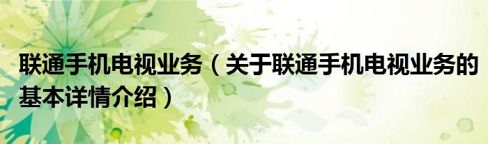 联通手机电视业务（关于联通手机电视业务的基本详情介绍）
