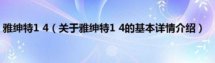 雅绅特1 4（关于雅绅特1 4的基本详情介绍）