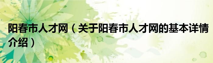 阳春市人才网（关于阳春市人才网的基本详情介绍）