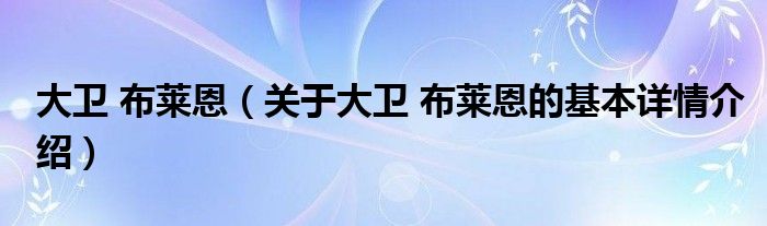 大卫 布莱恩（关于大卫 布莱恩的基本详情介绍）