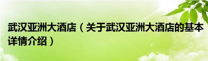武汉亚洲大酒店（关于武汉亚洲大酒店的基本详情介绍）