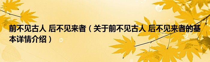 前不见古人 后不见来者（关于前不见古人 后不见来者的基本详情介绍）