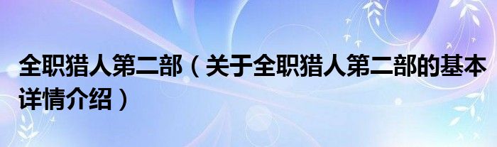 全职猎人第二部（关于全职猎人第二部的基本详情介绍）