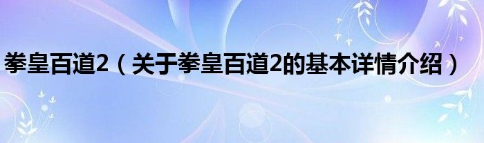 拳皇百道2（关于拳皇百道2的基本详情介绍）