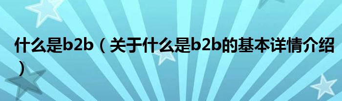 什么是b2b（关于什么是b2b的基本详情介绍）