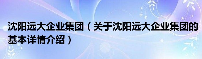 沈阳远大企业集团（关于沈阳远大企业集团的基本详情介绍）