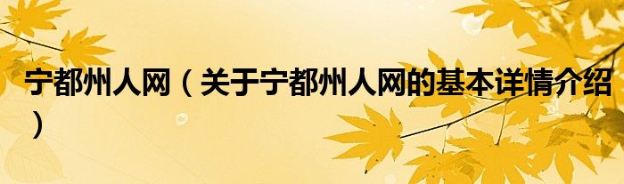 宁都州人网（关于宁都州人网的基本详情介绍）