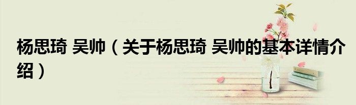 杨思琦 吴帅（关于杨思琦 吴帅的基本详情介绍）