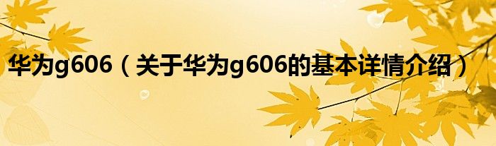 华为g606（关于华为g606的基本详情介绍）