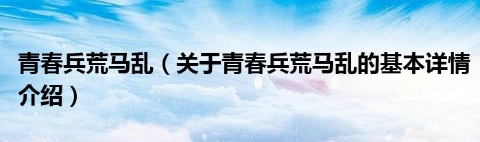 青春兵荒马乱（关于青春兵荒马乱的基本详情介绍）