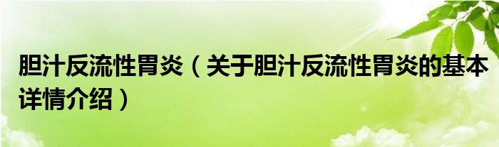 胆汁反流性胃炎（关于胆汁反流性胃炎的基本详情介绍）