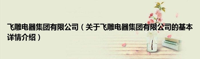 飞雕电器集团有限公司（关于飞雕电器集团有限公司的基本详情介绍）