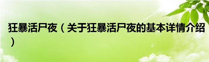 狂暴活尸夜（关于狂暴活尸夜的基本详情介绍）