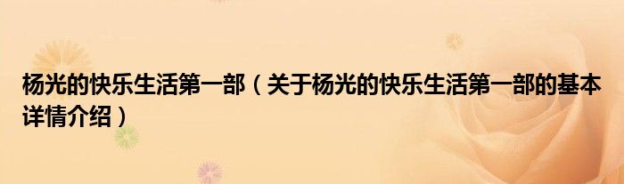 杨光的快乐生活第一部（关于杨光的快乐生活第一部的基本详情介绍）