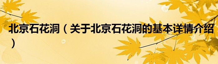 北京石花洞（关于北京石花洞的基本详情介绍）