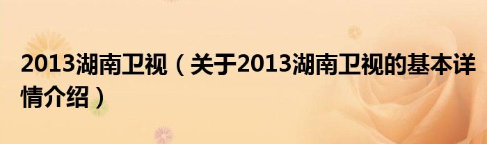 2013湖南卫视（关于2013湖南卫视的基本详情介绍）
