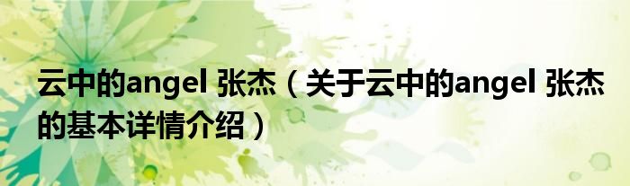 云中的angel 张杰（关于云中的angel 张杰的基本详情介绍）