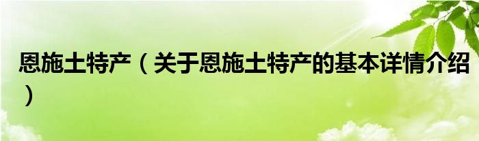 恩施土特产（关于恩施土特产的基本详情介绍）