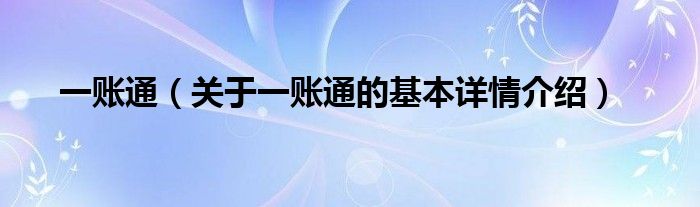 一账通（关于一账通的基本详情介绍）