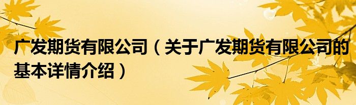 广发期货有限公司（关于广发期货有限公司的基本详情介绍）