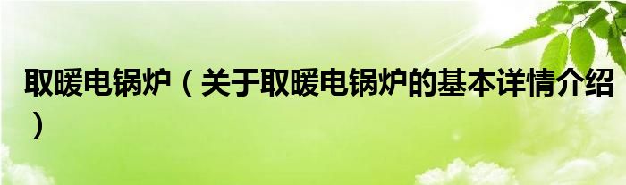 取暖电锅炉（关于取暖电锅炉的基本详情介绍）
